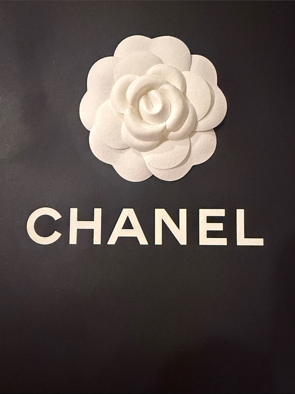 CHANEL Black Shopping Tote with White Camellia